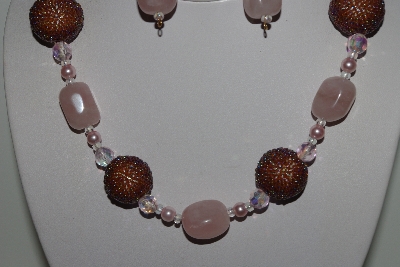 +MBAHB #003-166  "One Of A Kind Brown, Pink & Rose Quartz Necklace & Earring Set"