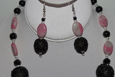 +MBAHB #003-177  "One Of A Kind Black & Pink Rhodocrosite Bead Necklace & Earring Set"