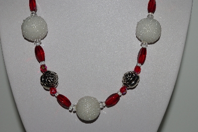 +MBAHB #003-187  "One Of A Kind White & Red Bead Necklace & Earring Set"