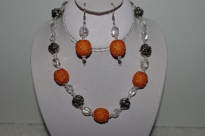 +MBAHB #003-255  "One Of A Kind Orange, Crystal & German Silver Necklace & Earring Set"