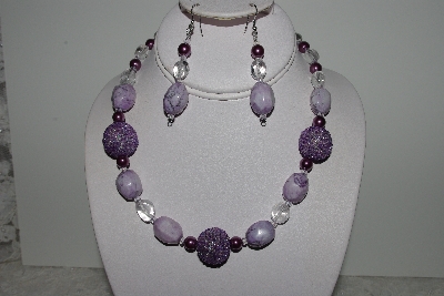 +MBAHB #003-244  "One Of A Kind Purple Howlite & Crystal Quartz Necklace & Earring Set"