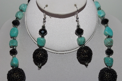+MBAHB #003-312  "One Of A Kind Black Crystal & Turquoise Necklace & Earring Set"