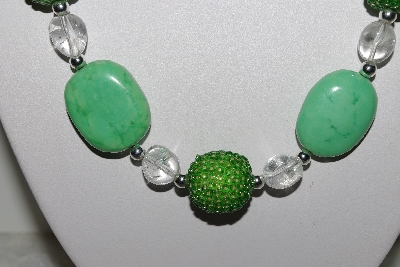 +MBAHB #003-275  "One Of A Kind Green Bead & Gemstone Necklace & Earring Set"