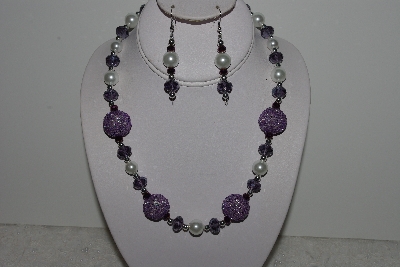 +MBAHB #003-217  "One Of A Kind Purple & White Bead Necklace & Earring Set"