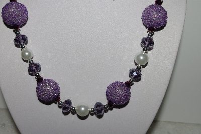 +MBAHB #003-217  "One Of A Kind Purple & White Bead Necklace & Earring Set"