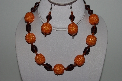+MBAHB #003-196  "One Of A Kind Orange & Brown Bead Necklace & Earring Set"