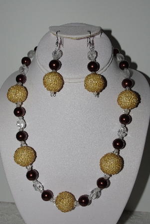 +MBAHB #003-192  One Of A Kind Gold, Brown & Gemstone Necklace & Earring Set"