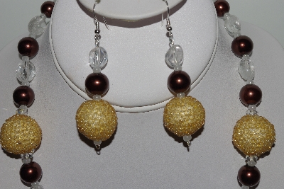 +MBAHB #003-192  One Of A Kind Gold, Brown & Gemstone Necklace & Earring Set"