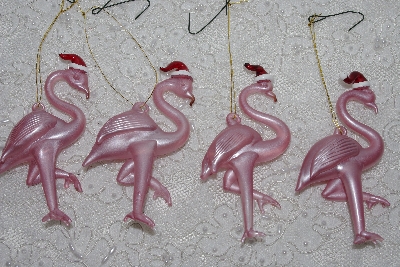 +MBAHB #003-093  "Set Of 4 Hand Made Glass Flamingo Christmas Ornaments"