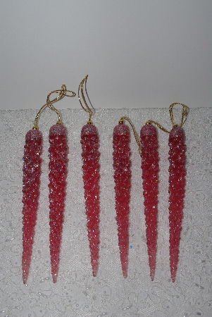 +MBAHB #003-107  "Set Of 6 Glitter Coated Pink Acrylic Icicle Ornaments"