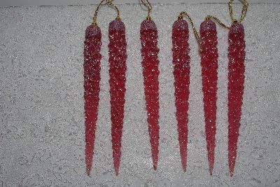 +MBAHB #003-107  "Set Of 6 Glitter Coated Pink Acrylic Icicle Ornaments"