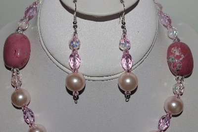 +MBAHB #009-207  "One Of A Kind Pink Gemstone & Bead Necklace & Earring Set"