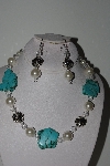 +MBAHB #009-202  "One Of A Kind Blue Gemstone,Crystal Quartz & Shell Pearl Bead Necklace & Earring Set"
