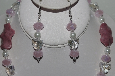 +MBAHB #009-190  "One Of A Kind Pink Gemstone & Bead Necklace & Earring Set"