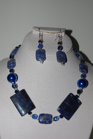 +MBAHB #009-175  One Of A Kind Blue Gemstone & Bead Necklace & Earring Set"