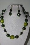 +MBAHB #009-160  "One Of A Kind Green Bead Necklace & Earring Set"