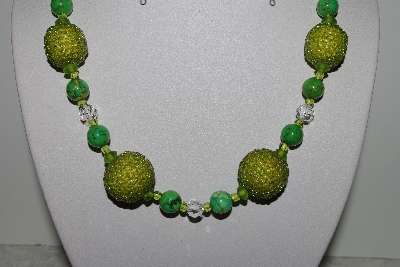 +MBAHB #009-149  "One Of A Kind Green Bead & Crystal Necklace & Earring Set"