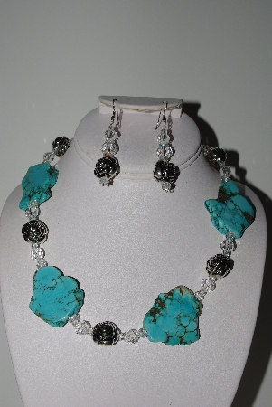+MBAHB #009-137  "One Of A Kind Blue Gemstone Bead Necklace & Earring Set"