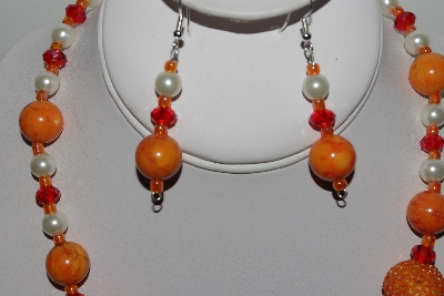 +MBAHB #009-115  "One Of A Kind Orange & White Bead Neck;ace Earring & Set"