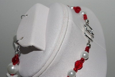 +MBAHB #009-110  "One Of A Kind White & Red Bead Necklace & Earring Set"