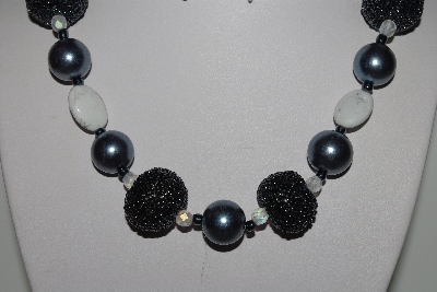 +MBAHB #009-090  "One Of A Kind Grey & White Bead Necklace & Earring Set"