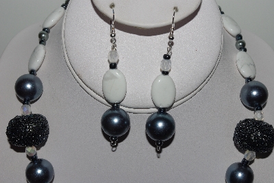 +MBAHB #009-090  "One Of A Kind Grey & White Bead Necklace & Earring Set"