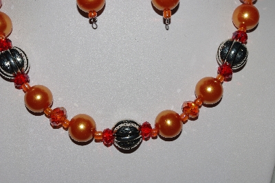 +MBAHB #009-075  "One Of A Kind Orange Bead Necklace & Earring Set"