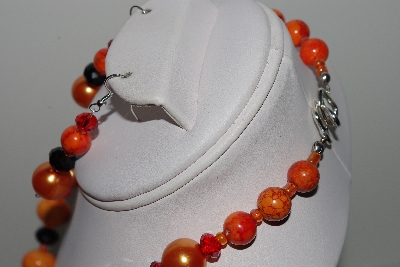 +MBAHB #009-065  "One Of A Kind Orange & Black Bead Necklace & Earring Set"