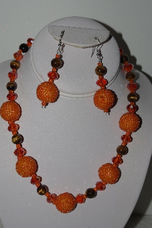 +MBAHB #009-024  "One Of A Kind Orange  Bead Tiger Eye Necklace & Earring Set"