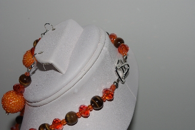 +MBAHB #009-024  "One Of A Kind Orange  Bead Tiger Eye Necklace & Earring Set"