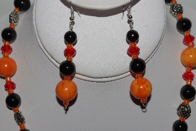 +MBAHB #009-008  "One Of A Kind Orange & Black Bead Necklace & earring Set"