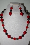 +MBAHB #013-195  "One Of A Kind Red & Black Bead Necklace & Earring Set"