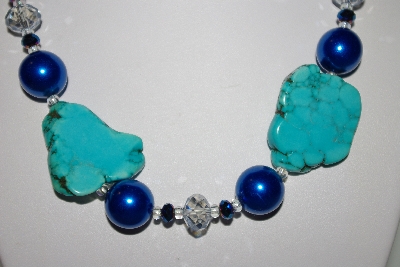 +MBAHB #013-098  "One Of A Kind Blue Bead Necklace & Earring Set"