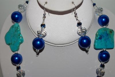 +MBAHB #013-098  "One Of A Kind Blue Bead Necklace & Earring Set"