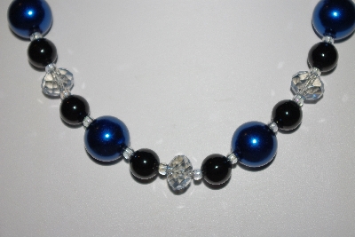 +MBAHB #013-093  "One Of A Kind Blue & Black Bead Necklace & Earring Set"