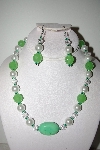+MBAHB #013-088  "One Of A Kind Green & White Bead Necklace & Earring Set"