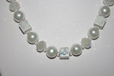 +MBAHB #013-175  "One Of a Kind White Gemstone & Crystal Bead Necklace & Earring Set"