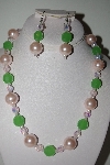 +MBAHB #013-170  "One Of A Kind Pink & Green Bead Necklace & Earring Set"