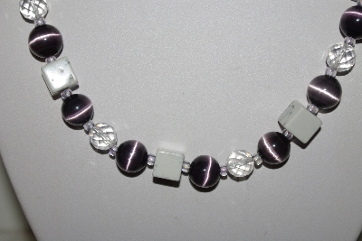 +MBAHB #013-078  "One Of A Kind Purple & White Bead Necklace & Earring Set"