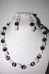 +MBAHB #013-078  "One Of A Kind Purple & White Bead Necklace & Earring Set"