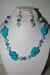 +MBAHB #013-072  "One Of A Kind Blue & White Bead Necklace & Earring Set"