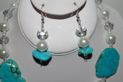 +MBAHB #013 "One Of A Kind  Blue & White Bead Necklace & Earring Set"
