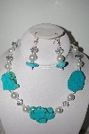 +MBAHB #013 "One Of A Kind  Blue & White Bead Necklace & Earring Set"