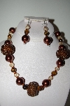 +MBAHB #013-150  "One Of A Kind Brown Bead & Tiger Eye Necklace & Earring Set"