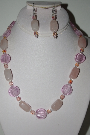 +MBAHB #013-145  "One Of a Kind Pink Bead & Rose Quartz Necklace & Earring Set"