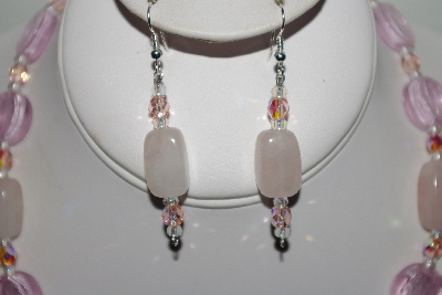+MBAHB #013-145  "One Of a Kind Pink Bead & Rose Quartz Necklace & Earring Set"