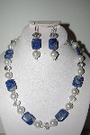 +MBAHB #013-054  "One Of A Kind Shell Pearl/ Crystal & Lapis Bead Necklace & Earring Set"