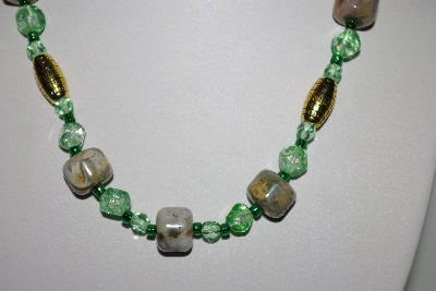+MBAHB #013-042  "One Of A Kind Green Bead & Green Moss Agate Gemstone Necklace & Earring Set"