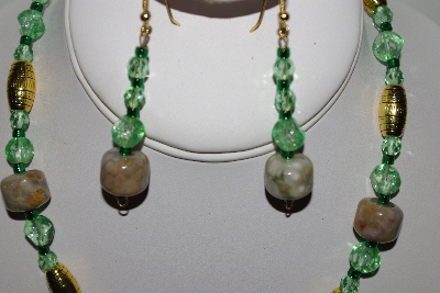 +MBAHB #013-042  "One Of A Kind Green Bead & Green Moss Agate Gemstone Necklace & Earring Set"