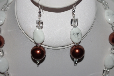 +MBAHB #013-120  One Of A Kind Brown & White Bead Necklace & Earring Set"